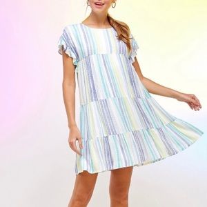 NWT Solution Striped Tiered Baby Doll Shift Dress | Size Large